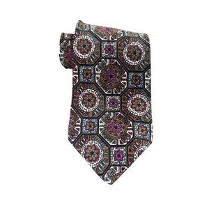 Valentino Pietro Men's Vintage Italian 100% Silk Medallion Print Tie